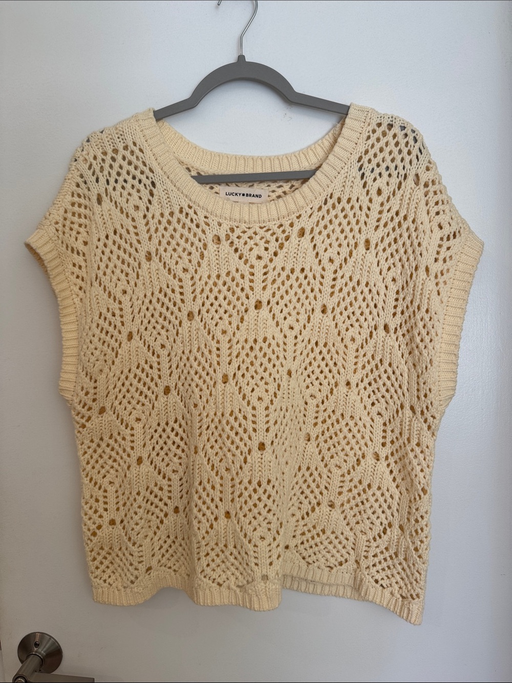 Lucky Brand Yellow Open-Knit Cap-Sleeve Sweater Vest